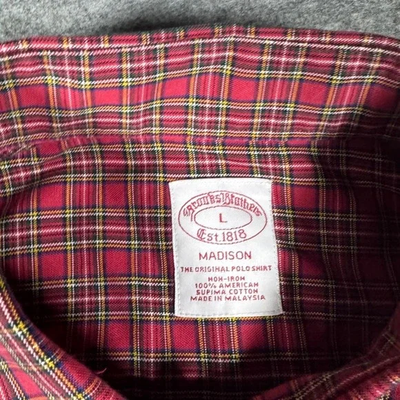 Brooks Brothers Madison Shirt Mens Large Red Plaid Supima Cotton Non-Iron Large - Picture 5 of 10